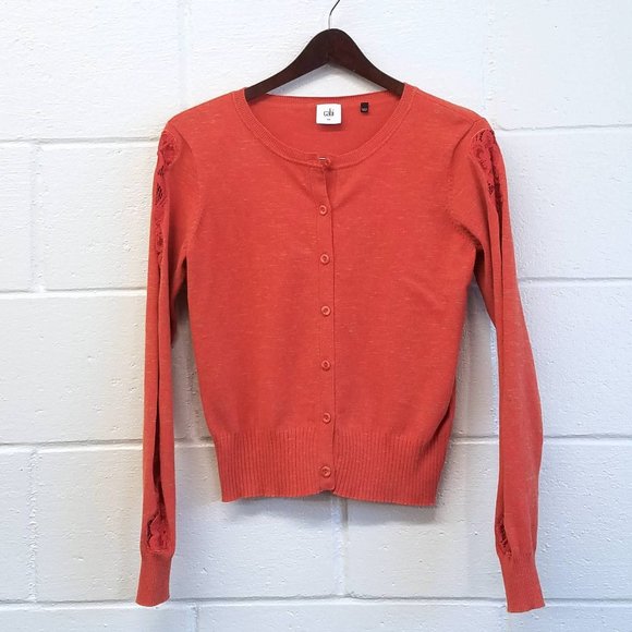CAbi Sweaters - CAbi Orange Sweater Lace Sleeve Cardigan S